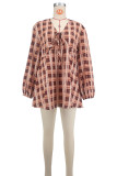 Casual Plaid Print V Neck Mini Dress XHXF-479