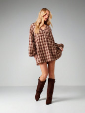 Casual Plaid Print V Neck Mini Dress XHXF-479