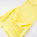 Faux Silk Off-Shoulder Sleeveless Mesh Panel  Mini Dress GDSF-D25DS262