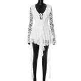 Lace Flare Sleeve Solid Color Mini Dress GDSF-D25DS072
