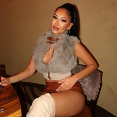 Sleeveless Furzzy Zipper Tops GDSF-C25TP258