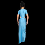 Short Sleeve Solid Color Bodysuit Long Skirt Suit GDSF-J25ST441