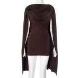 Press Pleated O Neck Shawl Mini Dress GDSF-Q25DS070