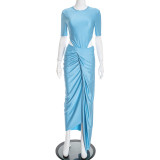 Short Sleeve Solid Color Bodysuit Long Skirt Suit GDSF-J25ST441