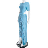 Short Sleeve Solid Color Bodysuit Long Skirt Suit GDSF-J25ST441