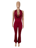 Solid Color Tie Up Backless Jumpsuit SHD-9592