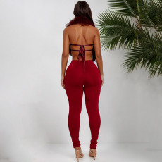 Furzzy Halterneck Backless Two Piece Pants Set GDSF-C25ST141