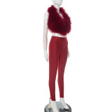 Furzzy Halterneck Backless Two Piece Pants Set GDSF-C25ST141