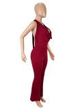 Solid Color Tie Up Backless Jumpsuit SHD-9592