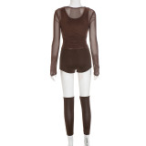 Sexy Mesh Long Sleeve Tight Four Piece Short Set GDSF-D25ST389