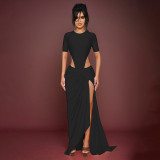 Short Sleeve Solid Color Bodysuit Long Skirt Suit GDSF-J25ST441