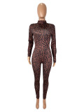 Leopard Print Long Sleeve Slim Jumpsuit SHD-9594