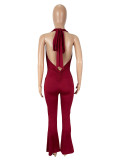 Solid Color Tie Up Backless Jumpsuit SHD-9592