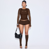 Sexy Mesh Long Sleeve Tight Four Piece Short Set GDSF-D25ST389