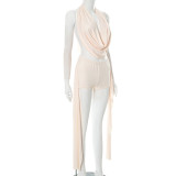 Halterneck Sleeveless Backless Tops Short Suit GDSF-J25ST082