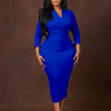 Plus Size V Neck Solid Color Slim Pencil Dress GMLF-3356