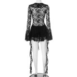 Lace Flare Sleeve Solid Color Mini Dress GDSF-D25DS072