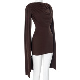 Press Pleated O Neck Shawl Mini Dress GDSF-Q25DS070