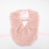 Tie Up Deep-V Back Halterneck Fur Top GDSF-J25TP283