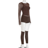 Sexy Mesh Long Sleeve Tight Four Piece Short Set GDSF-D25ST389