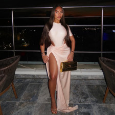 Short Sleeve Solid Color Bodysuit Long Skirt Suit GDSF-J25ST441