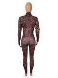 Leopard Print Long Sleeve Slim Jumpsuit SHD-9594