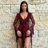 Lace Flare Sleeve Solid Color Mini Dress GDSF-D25DS072