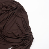 Press Pleated O Neck Shawl Mini Dress GDSF-Q25DS070