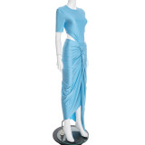Short Sleeve Solid Color Bodysuit Long Skirt Suit GDSF-J25ST441