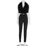 Furzzy Halterneck Backless Two Piece Pants Set GDSF-C25ST141