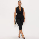Lace Halterneck Backless Seven-Tenths Jumpsuit GDSF-D25JP174