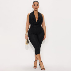 Lace Halterneck Backless Seven-Tenths Jumpsuit GDSF-D25JP174