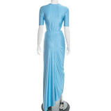 Short Sleeve Solid Color Bodysuit Long Skirt Suit GDSF-J25ST441