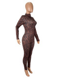 Leopard Print Long Sleeve Slim Jumpsuit SHD-9594