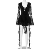Lace Flare Sleeve Solid Color Mini Dress GDSF-D25DS072