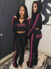 Letter Print Long Sleeve Pants 2 Piece Set GFCF-1430