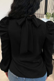 Stand-up Collar Puff Sleeve Back-Tie Top BGN-BN231
