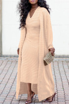 Solid-color Cape Coat+V-neck Dress Two Piece Set BGN-BN320