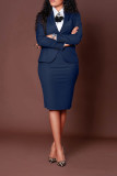 Plus Size Solid Color Long Sleeve Blazer Two Piece Skirts Set(Fabric Upgrade) BGN-BN359-1