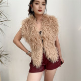 Solid Color Backless Halterneck Fur Top HBRS-5227