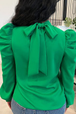 Stand-up Collar Puff Sleeve Back-Tie Top BGN-BN231