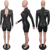 Solid Color Ruched Leather Romper BGN-BN277
