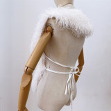 Solid Color Backless Halterneck Fur Top HBRS-5227