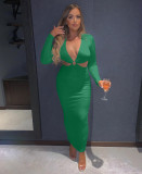 V Neck Hollow Out Long Dress BGN-BN268