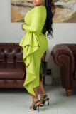 Plus Size Solid Color Square Neck Ruched Midi Dress BGN-BN312
