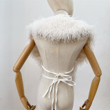 Solid Color Backless Halterneck Fur Top HBRS-5227