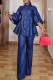 Plus Size Solid-Color Denim High-Neck Button Straight Pants Set BGN-BN316