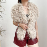Solid Color Backless Halterneck Fur Top HBRS-5227