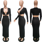 V Neck Hollow Out Long Dress BGN-BN268