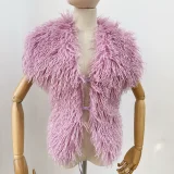 Solid Color Backless Halterneck Fur Top HBRS-5227